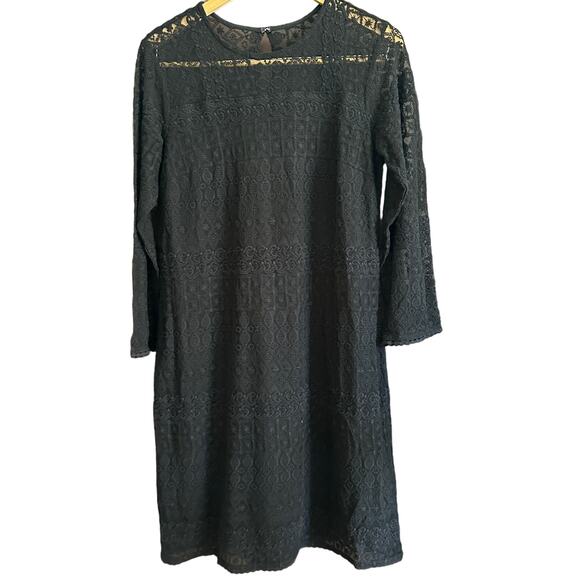 GARNET HILL | Black Lace Long Sleeve Sheath Dress Swing Trapeze Dress| Size 6 - Picture 1 of 6